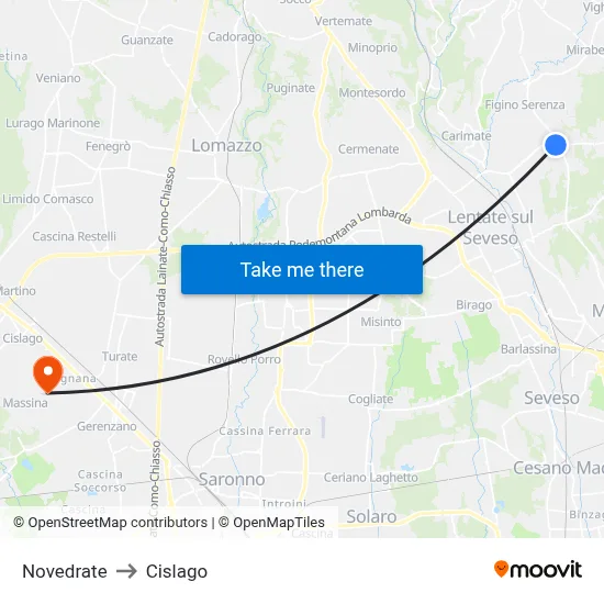 Novedrate to Cislago map