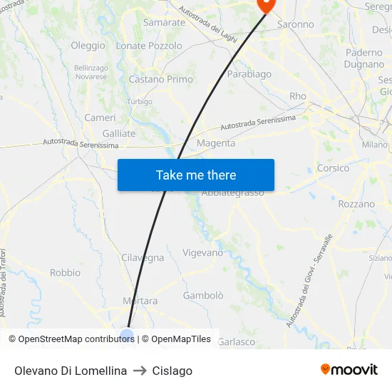 Olevano Di Lomellina to Cislago map