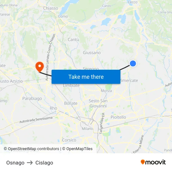 Osnago to Cislago map
