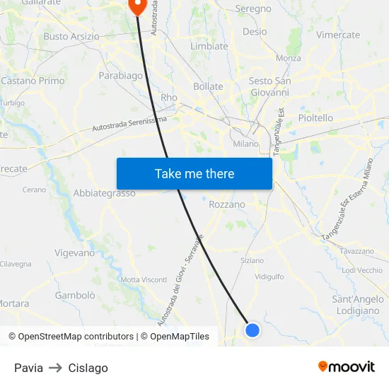 Pavia to Cislago map