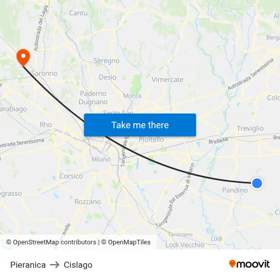 Pieranica to Cislago map