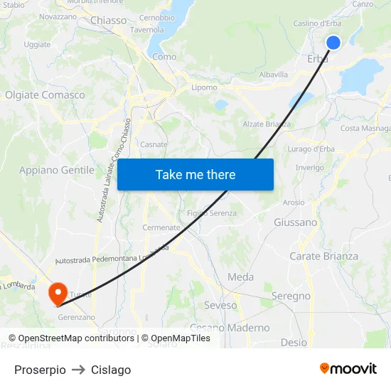 Proserpio to Cislago map