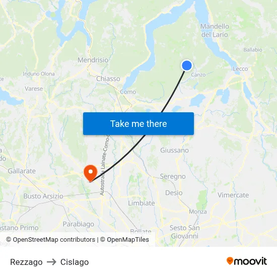 Rezzago to Cislago map