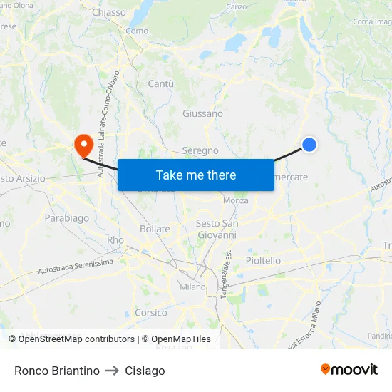 Ronco Briantino to Cislago map