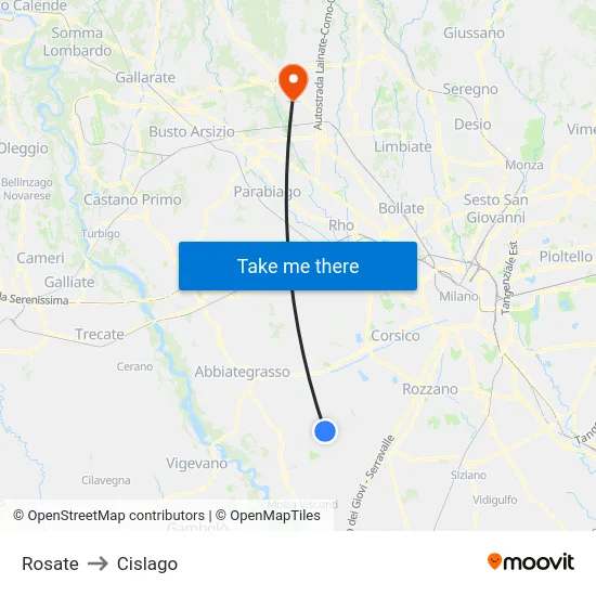 Rosate to Cislago map