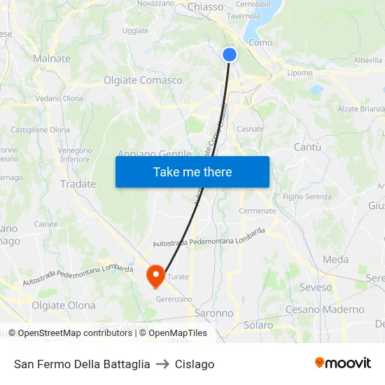 San Fermo Della Battaglia to Cislago map
