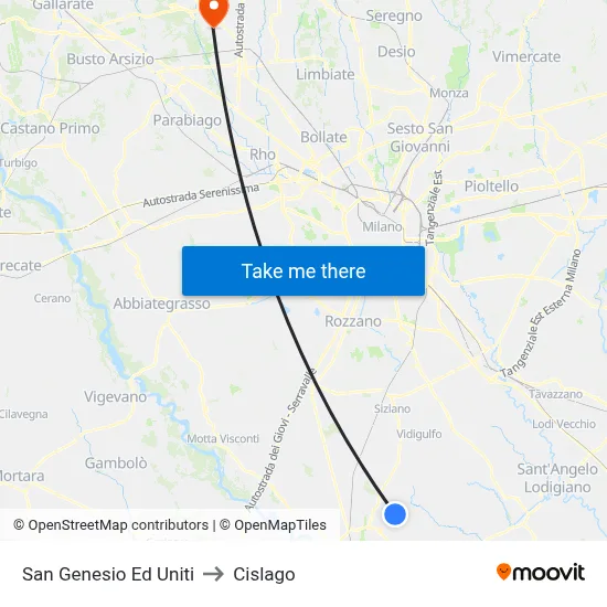 San Genesio Ed Uniti to Cislago map