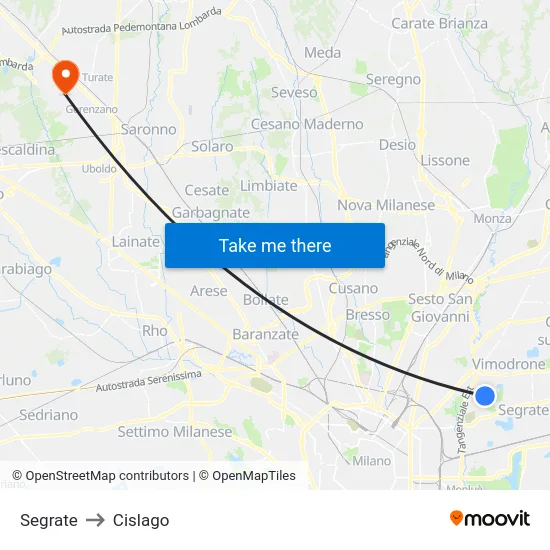 Segrate to Cislago map