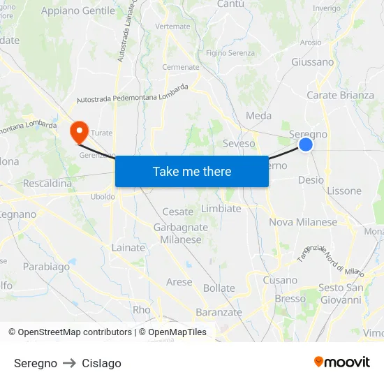 Seregno to Cislago map