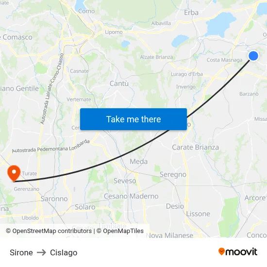 Sirone to Cislago map