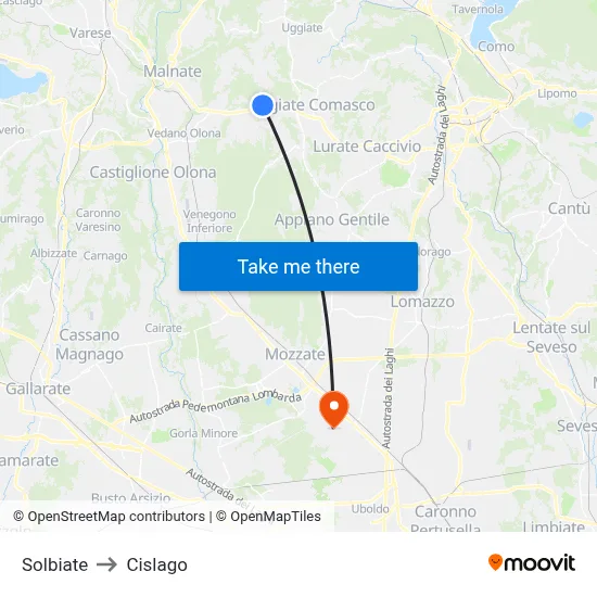 Solbiate to Cislago map
