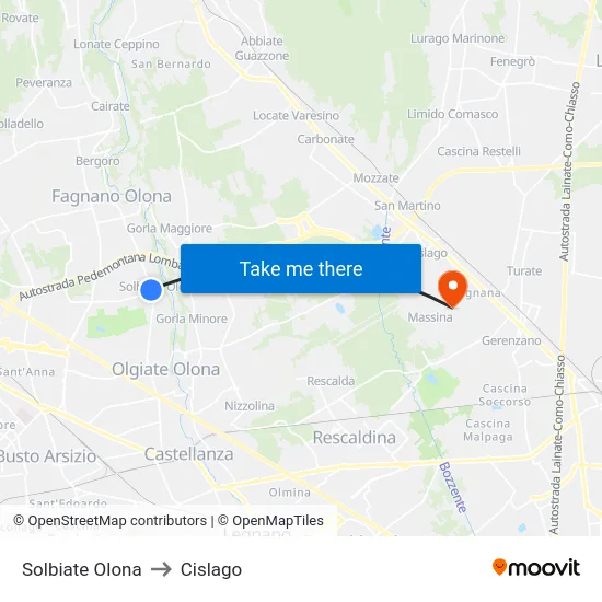 Solbiate Olona to Cislago map