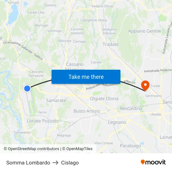 Somma Lombardo to Cislago map