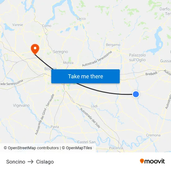 Soncino to Cislago map