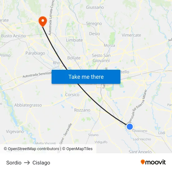Sordio to Cislago map