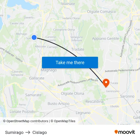 Sumirago to Cislago map