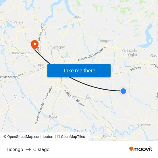 Ticengo to Cislago map
