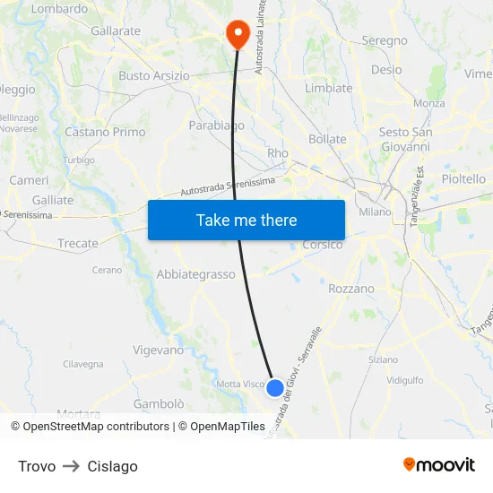 Trovo to Cislago map