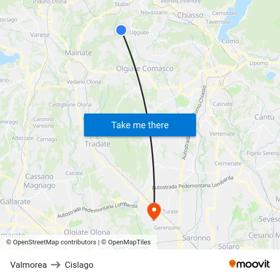 Valmorea to Cislago map