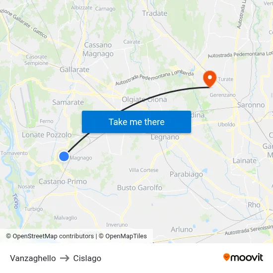 Vanzaghello to Cislago map