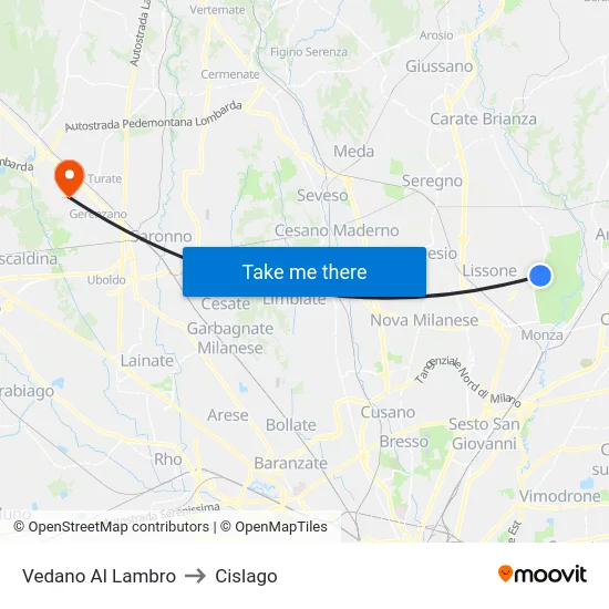 Vedano Al Lambro to Cislago map