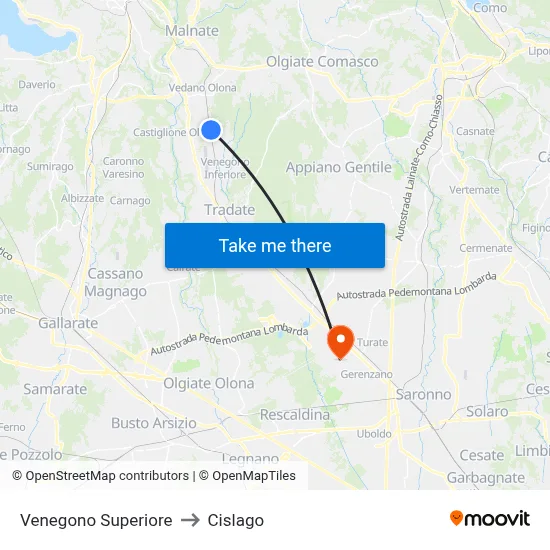 Venegono Superiore to Cislago map