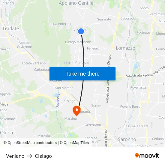 Veniano to Cislago map