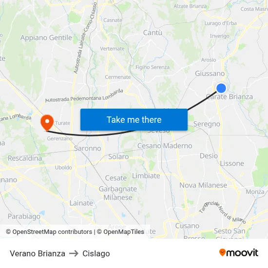 Verano Brianza to Cislago map
