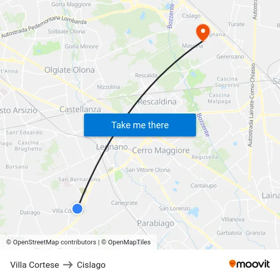 Villa Cortese to Cislago map