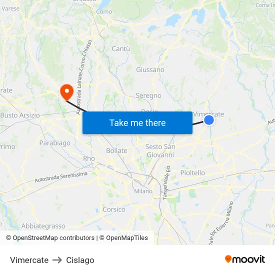 Vimercate to Cislago map