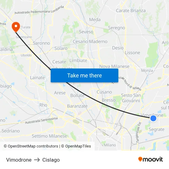Vimodrone to Cislago map