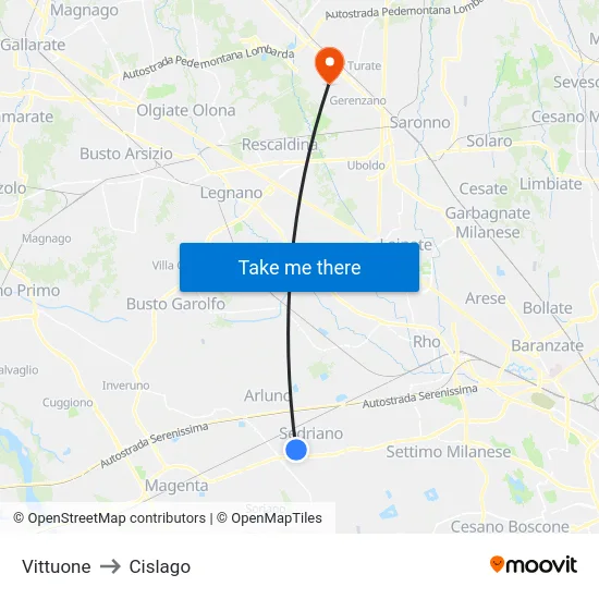 Vittuone to Cislago map