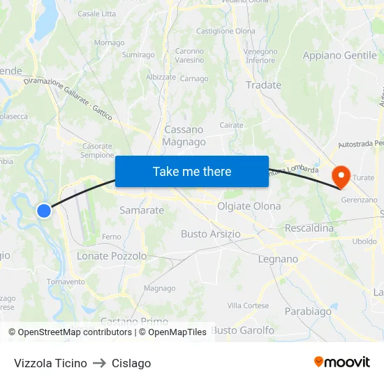 Vizzola Ticino to Cislago map