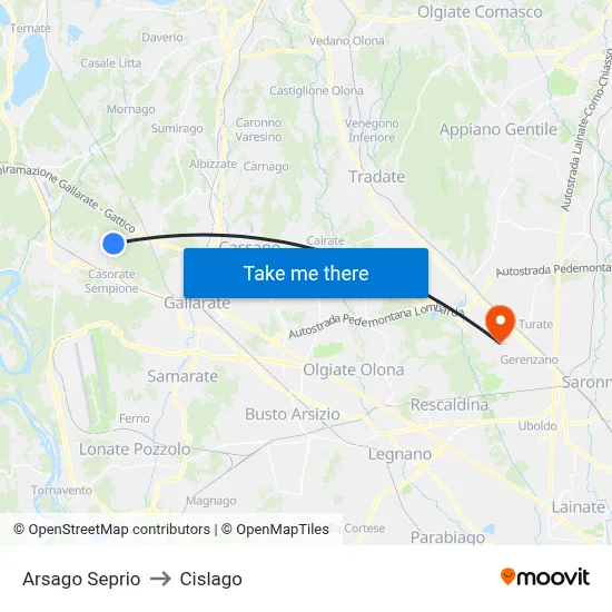 Arsago Seprio to Cislago map