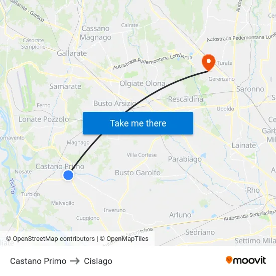 Castano Primo to Cislago map