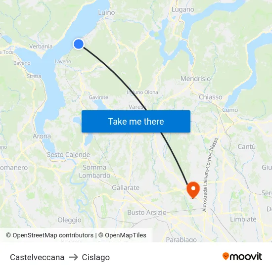Castelveccana to Cislago map