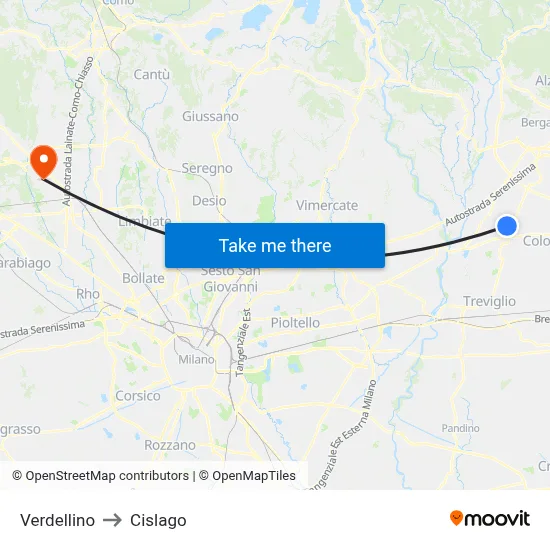 Verdellino to Cislago map