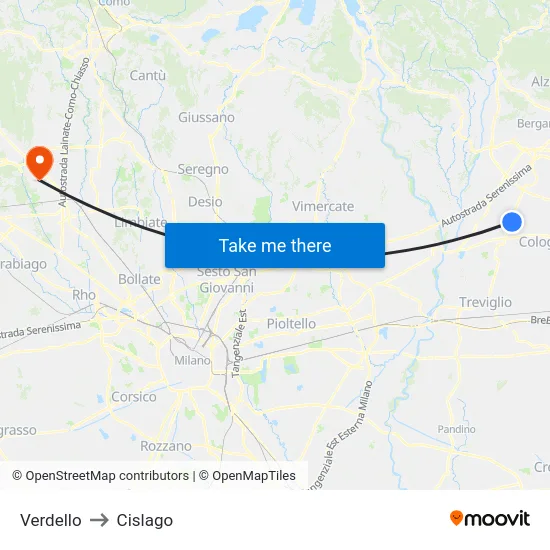 Verdello to Cislago map