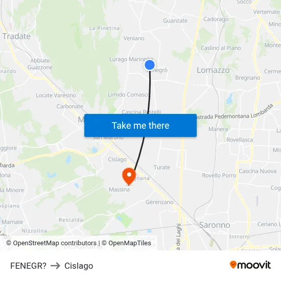 Fenegro to Cislago map