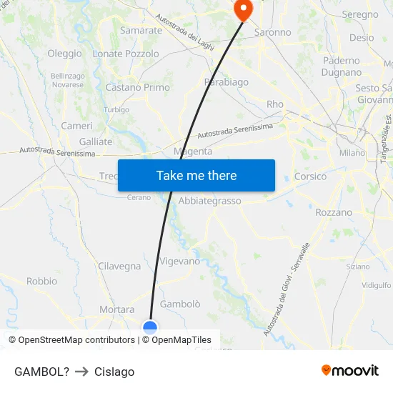 Gambol to Cislago map