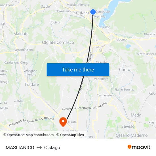 Maslianico to Cislago map