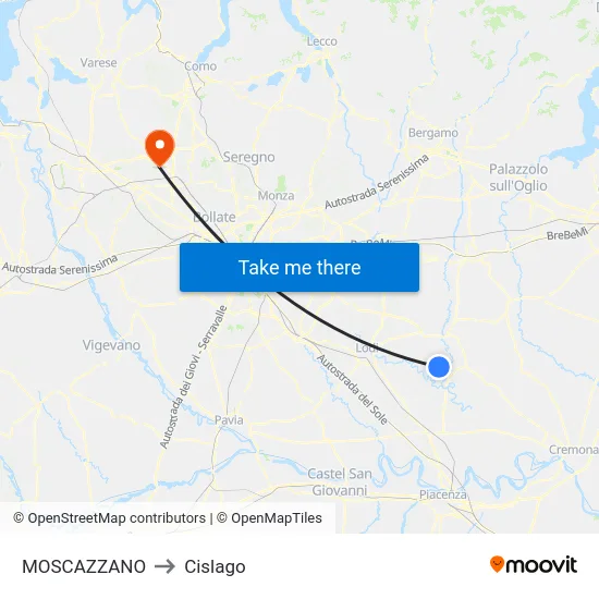 Moscazzano to Cislago map