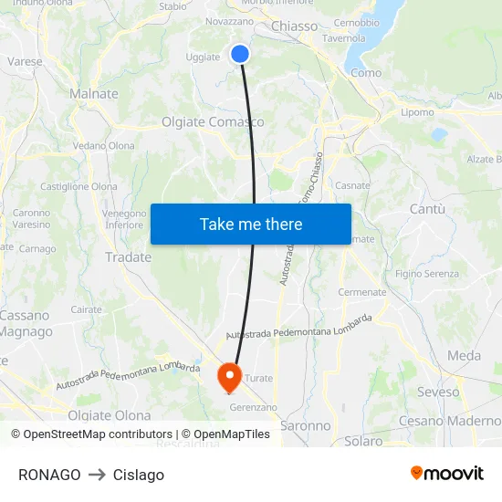 Ronago to Cislago map