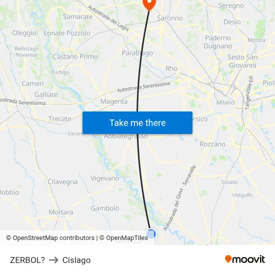 Zerbol to Cislago map