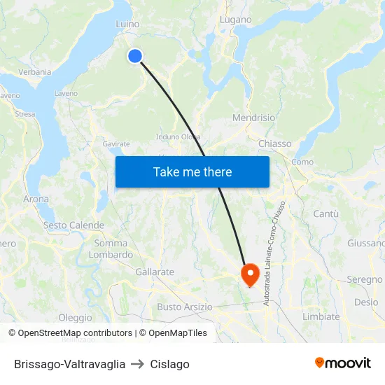 Brissago-Valtravaglia to Cislago map