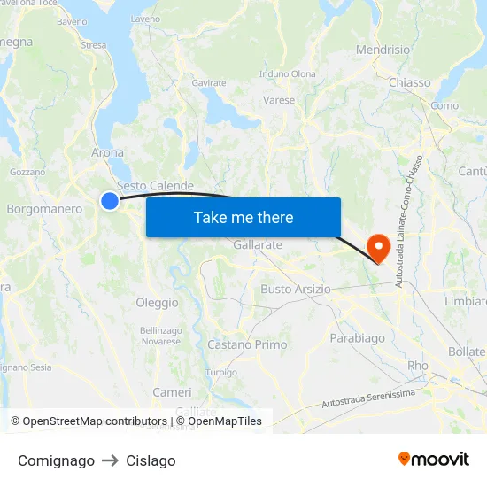 Comignago to Cislago map