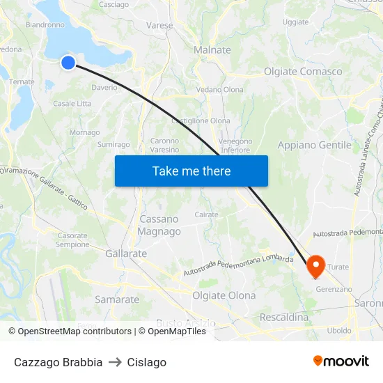 Cazzago Brabbia to Cislago map