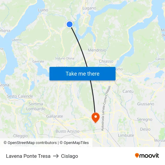 Lavena Ponte Tresa to Cislago map