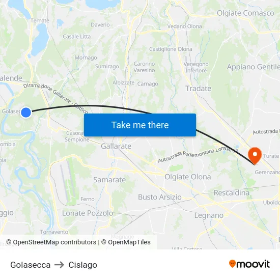 Golasecca to Cislago map