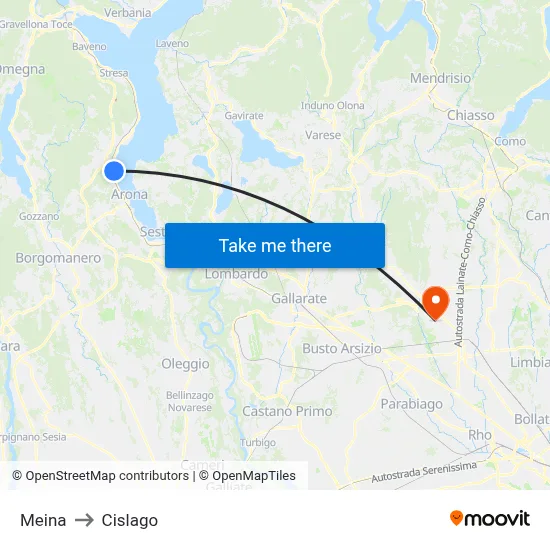 Meina to Cislago map